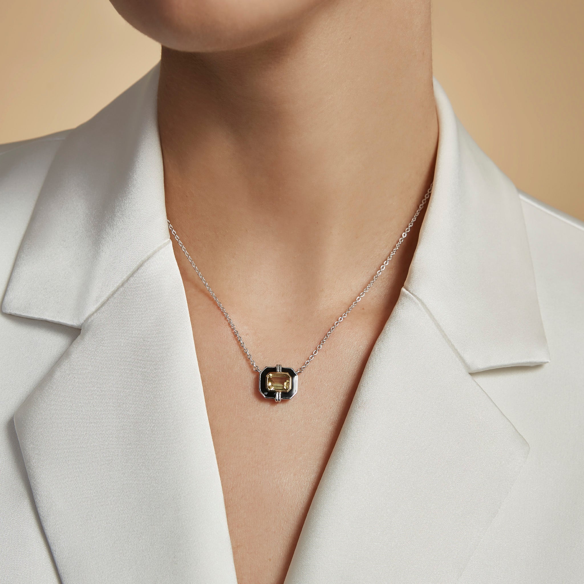 Adrienne Necklace with Enamel, Champagne Citrine and 18K Gold