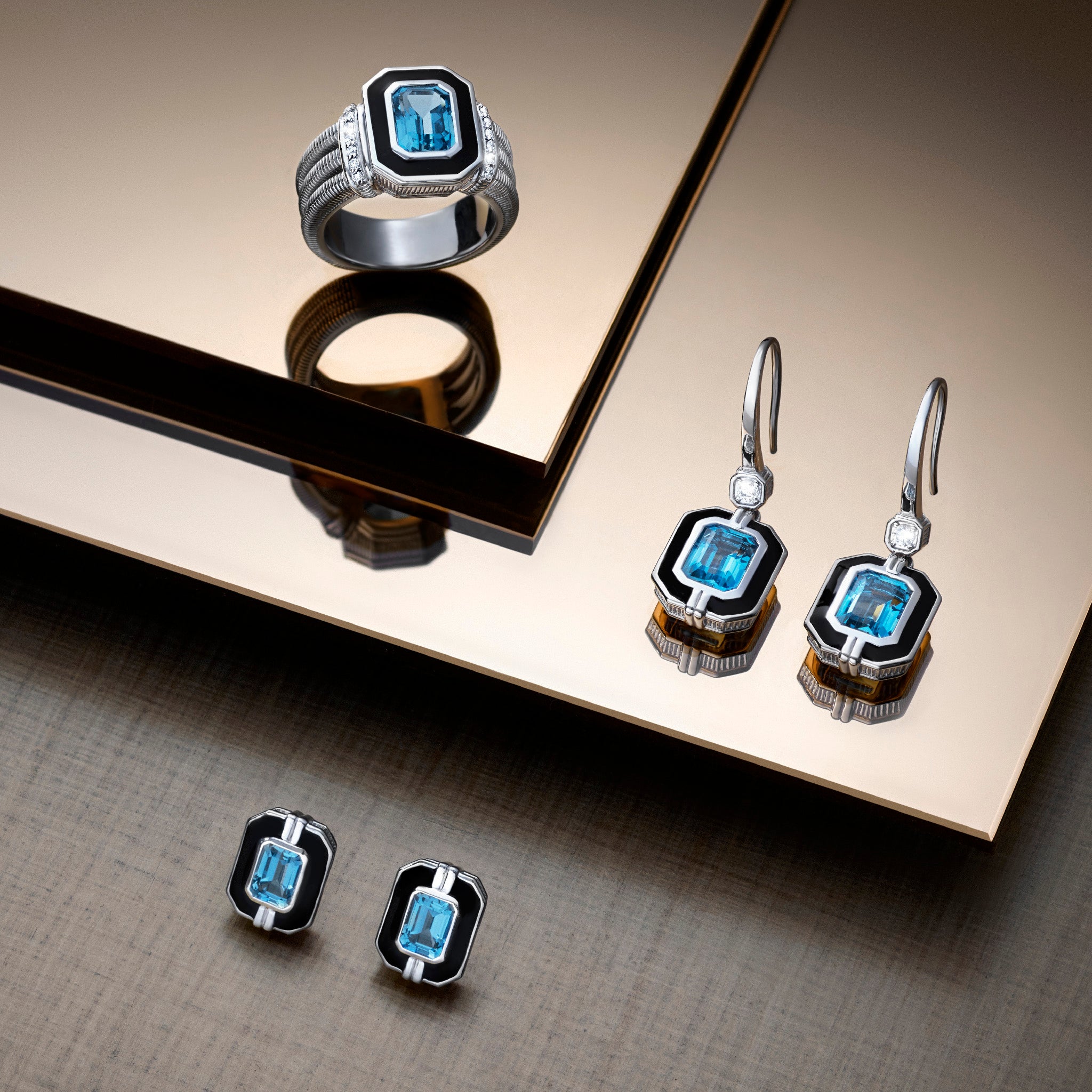 Adrienne Stud Earrings with Enamel and Swiss Blue Topaz