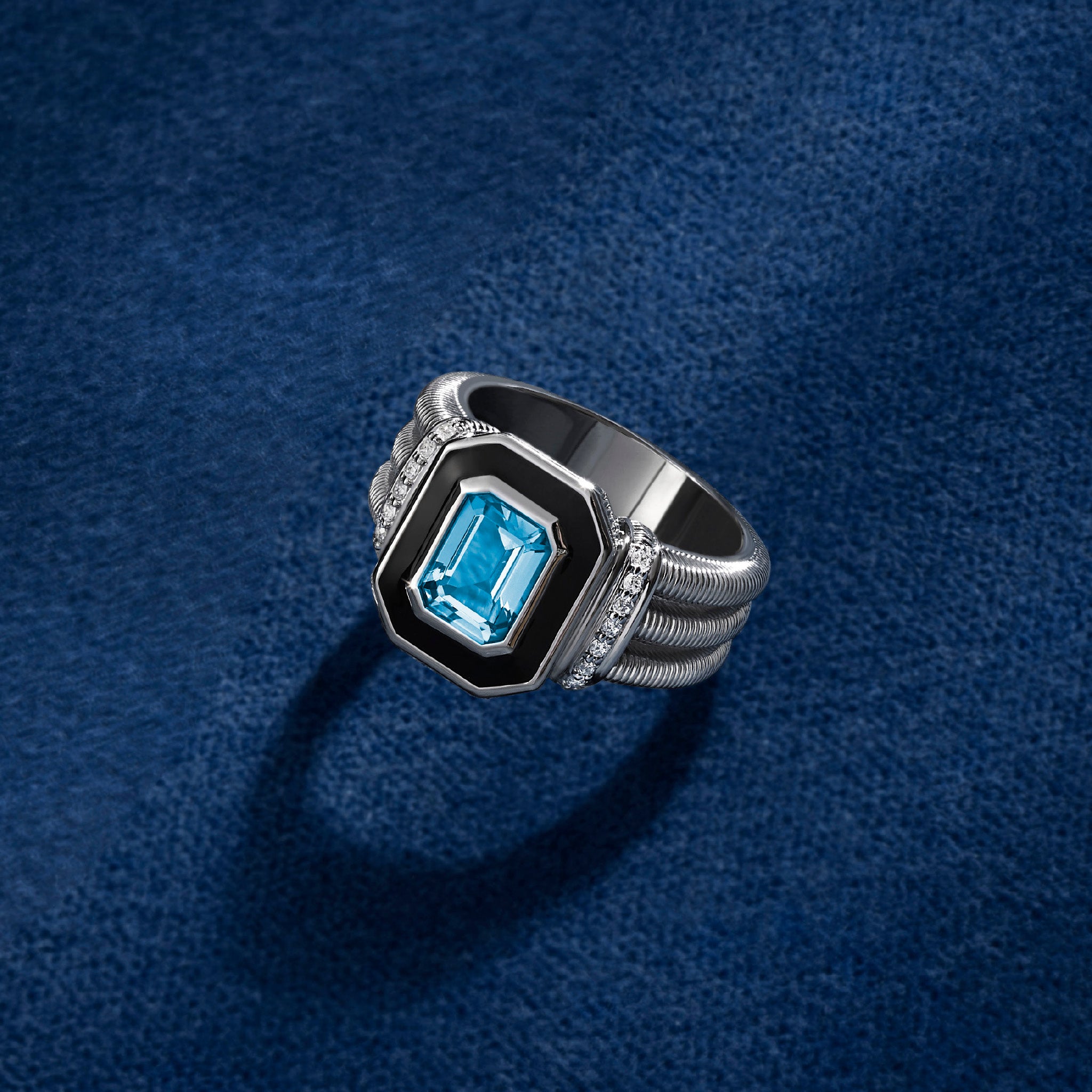 Adrienne Ring with Enamel, Swiss Blue Topaz and Diamonds