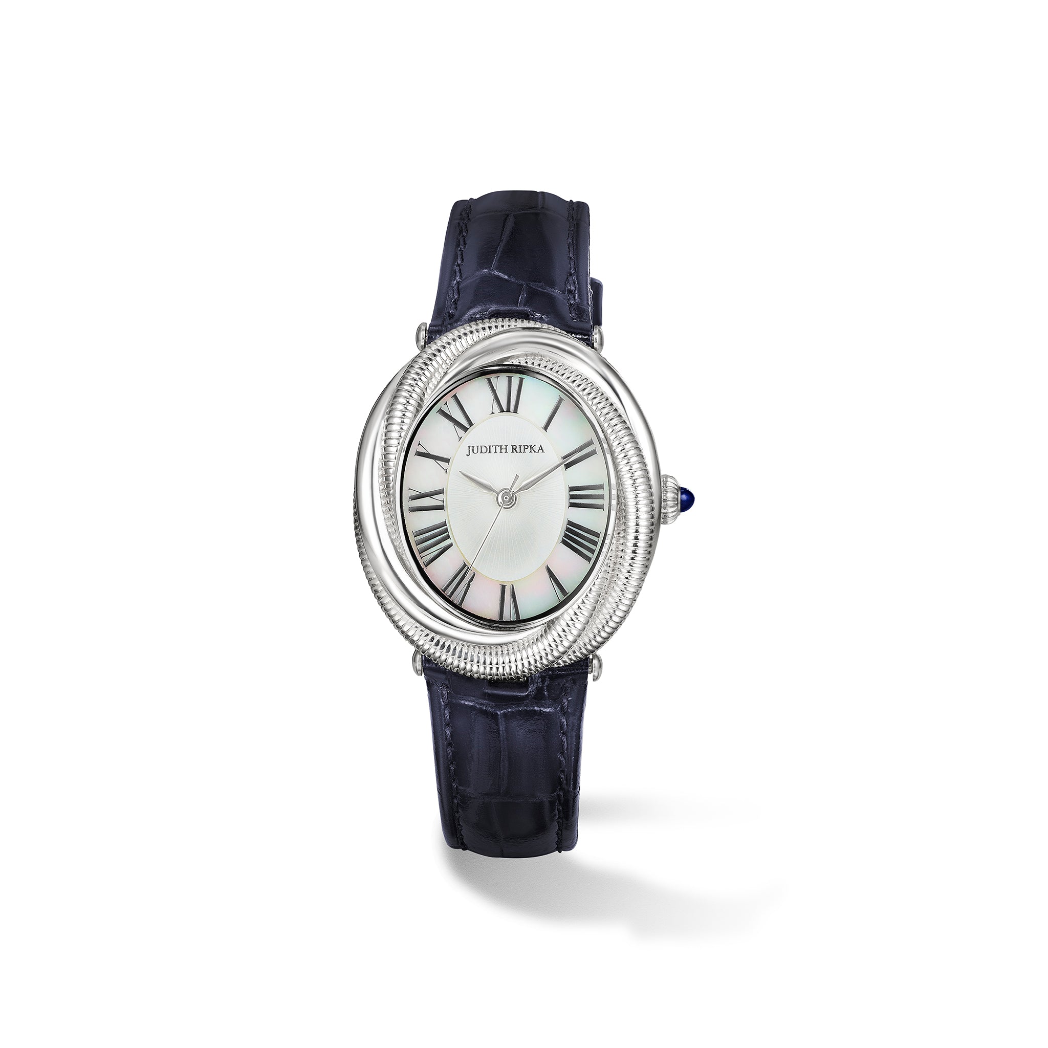 Eternity Watch With Mother Of Pearl, Blue Sapphire And Midnight Genuine Crocodile Strap