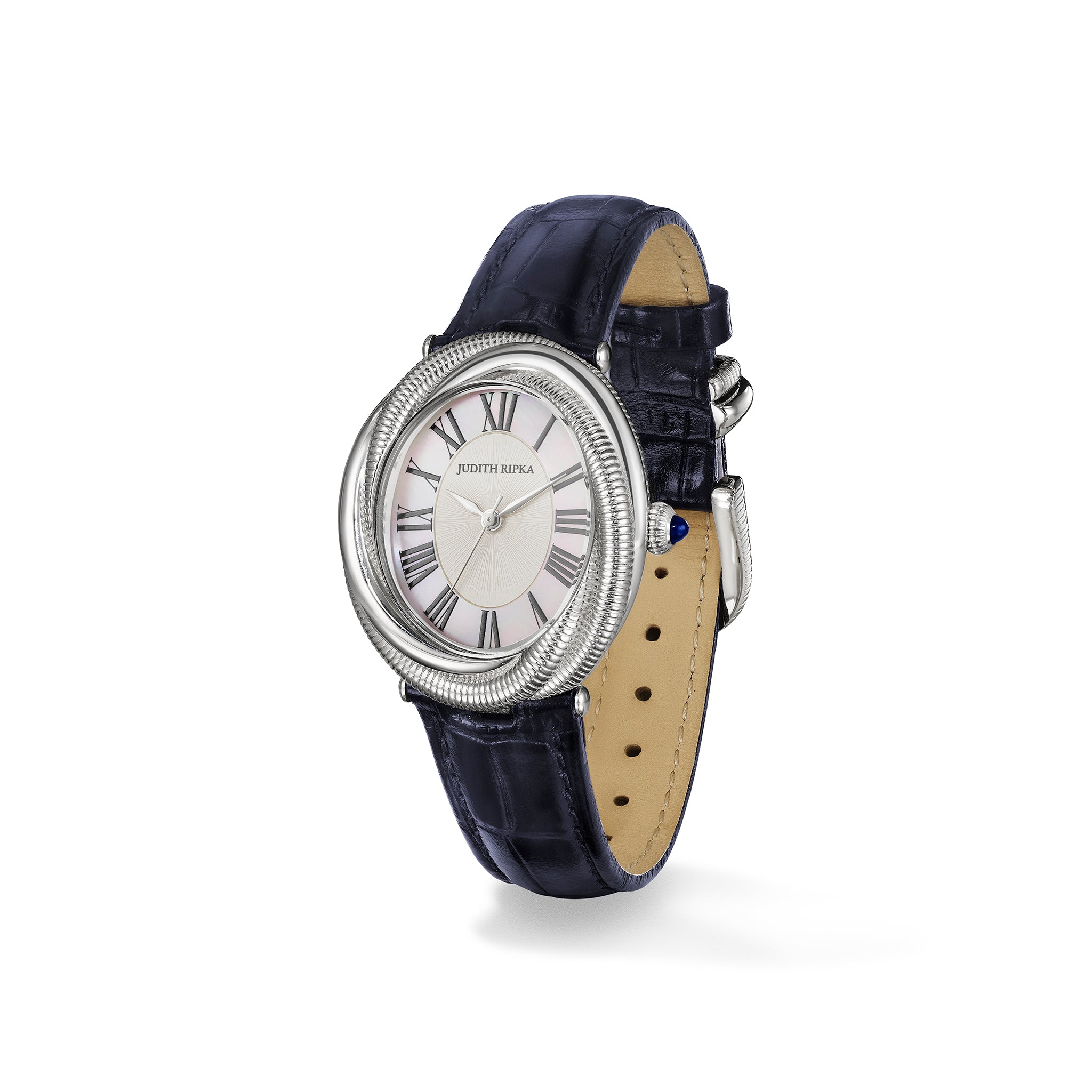 Eternity Watch with Mother of Pearl, Blue Sapphire and Midnight Genuine Crocodile Strap