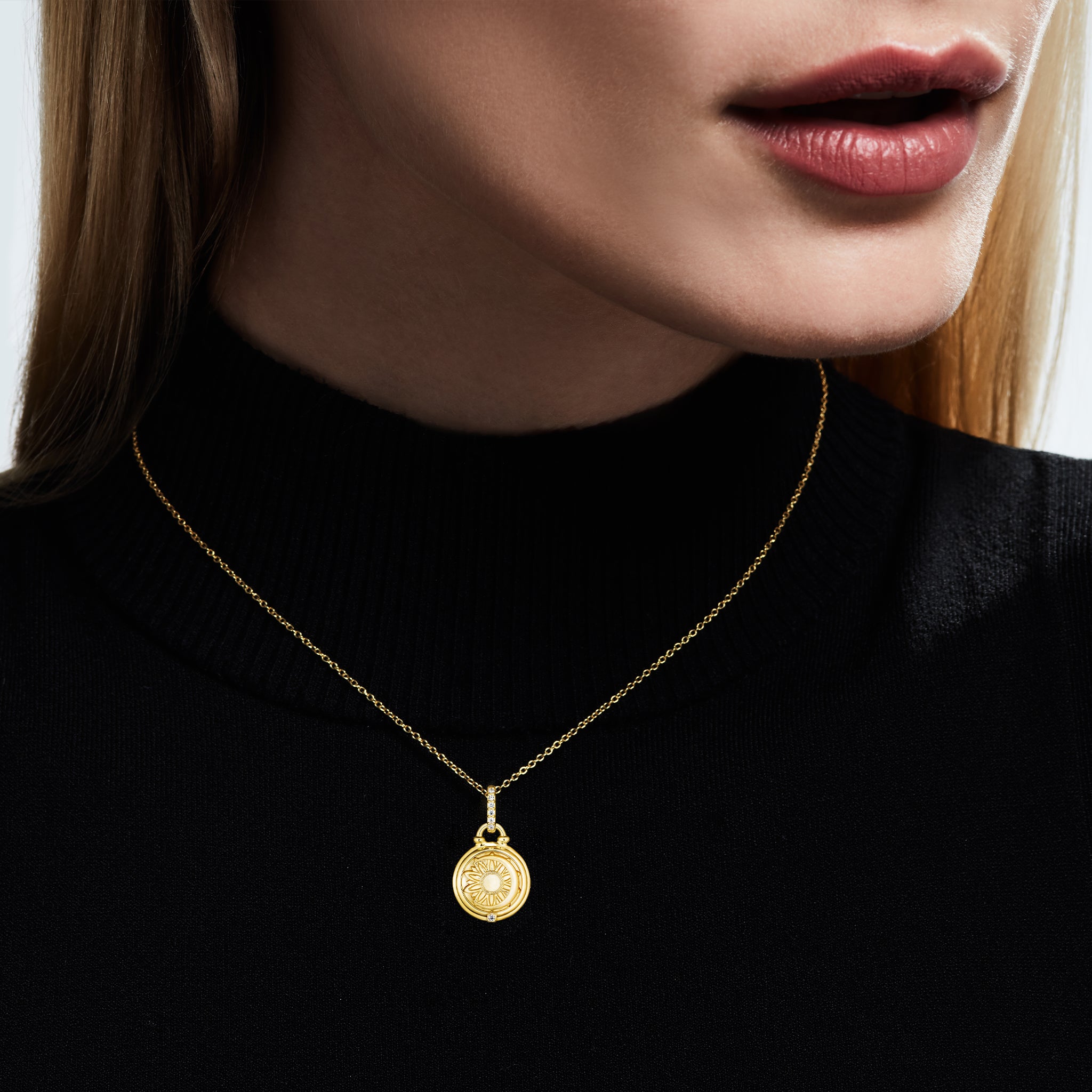 Little Luxuries Sun and Moon Medallion with Diamonds in 18K