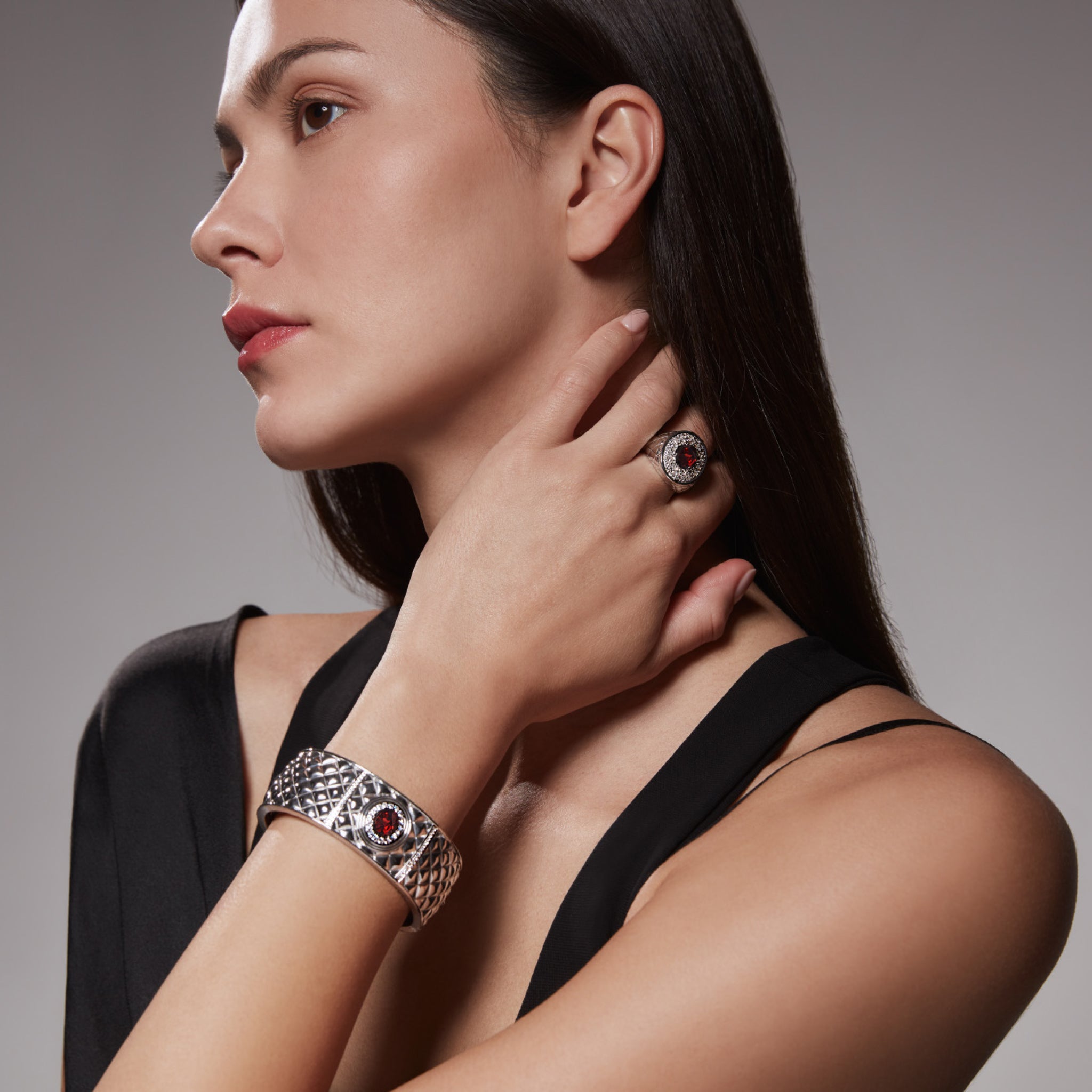 Max Cuff with Garnet and Diamonds