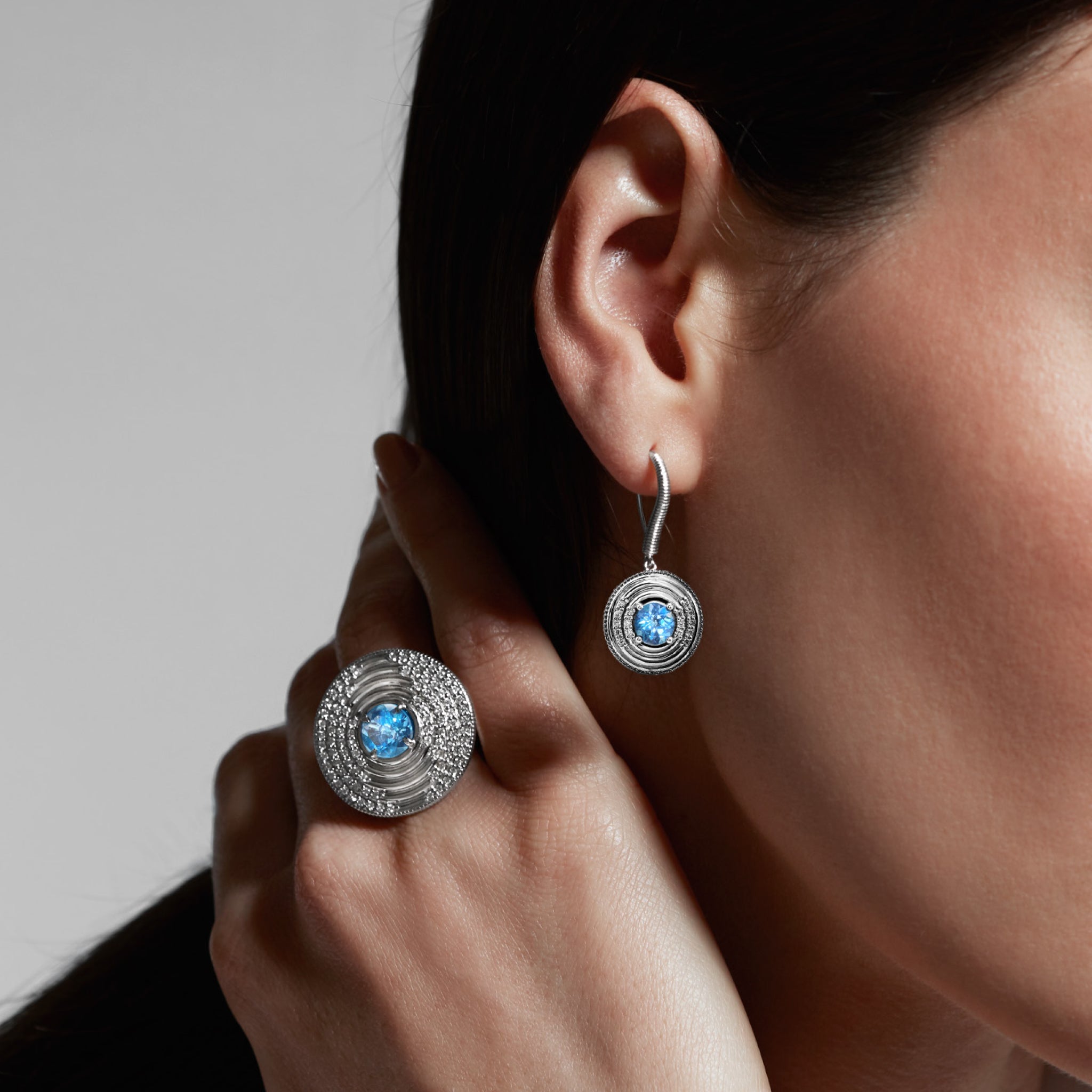 Max Drop Earrings with Swiss Blue Topaz and Diamonds