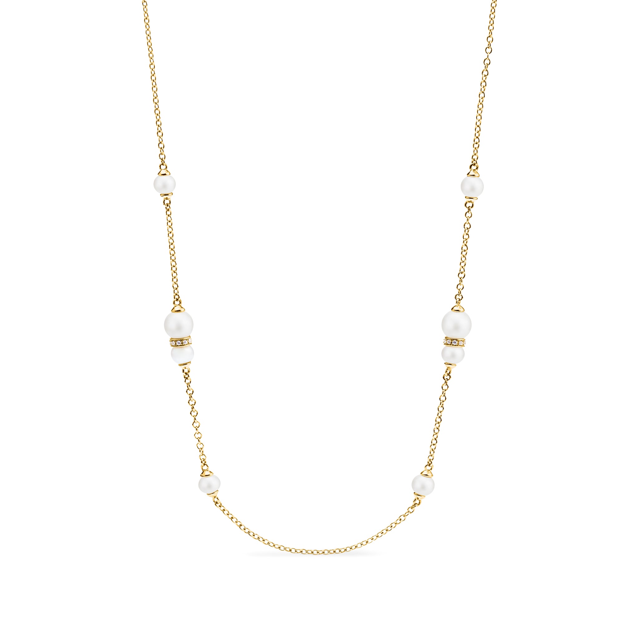 Shima Station Necklace With Freshwater Pearls And Diamonds In 18K