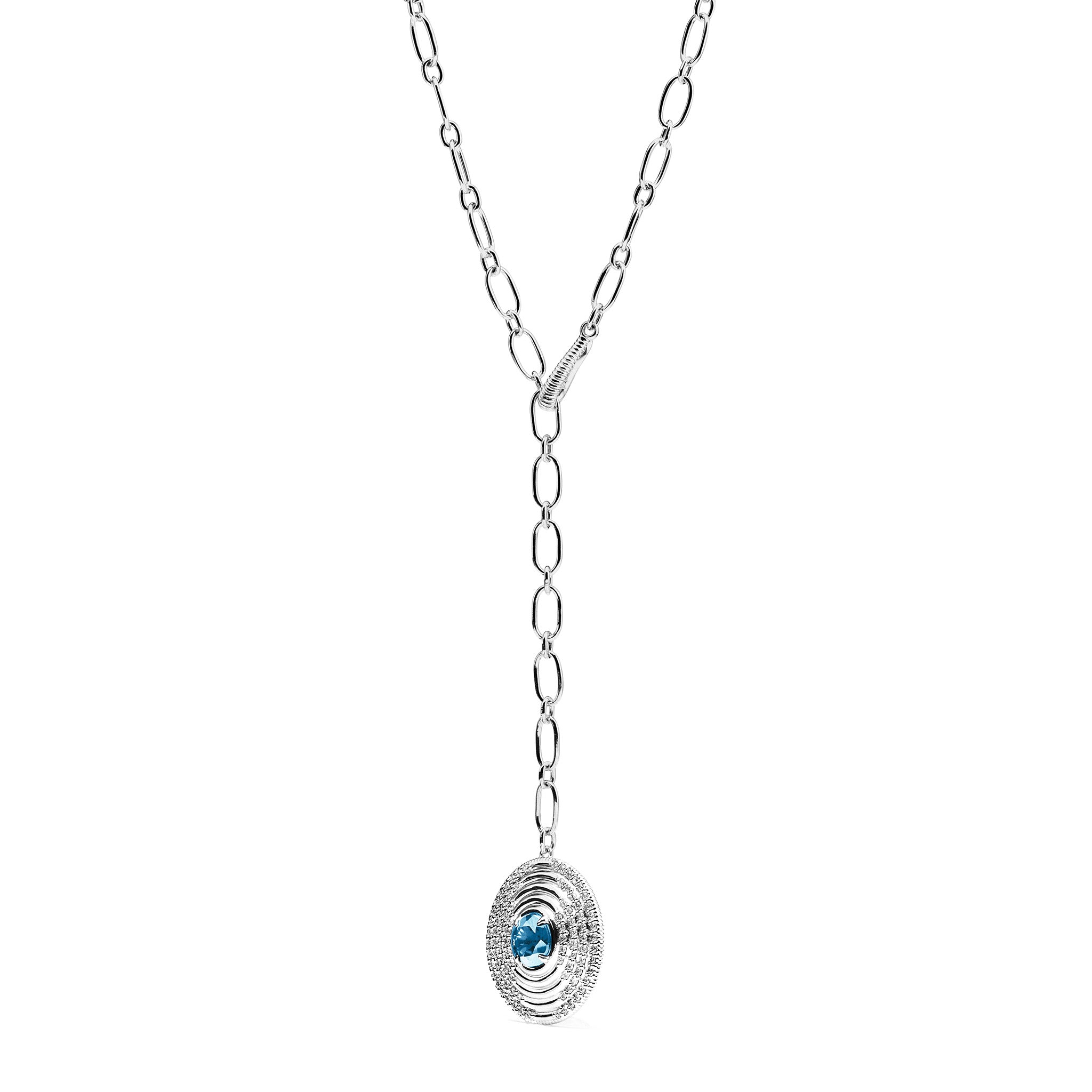 Max Drop Necklace with Swiss Blue Topaz and Diamonds