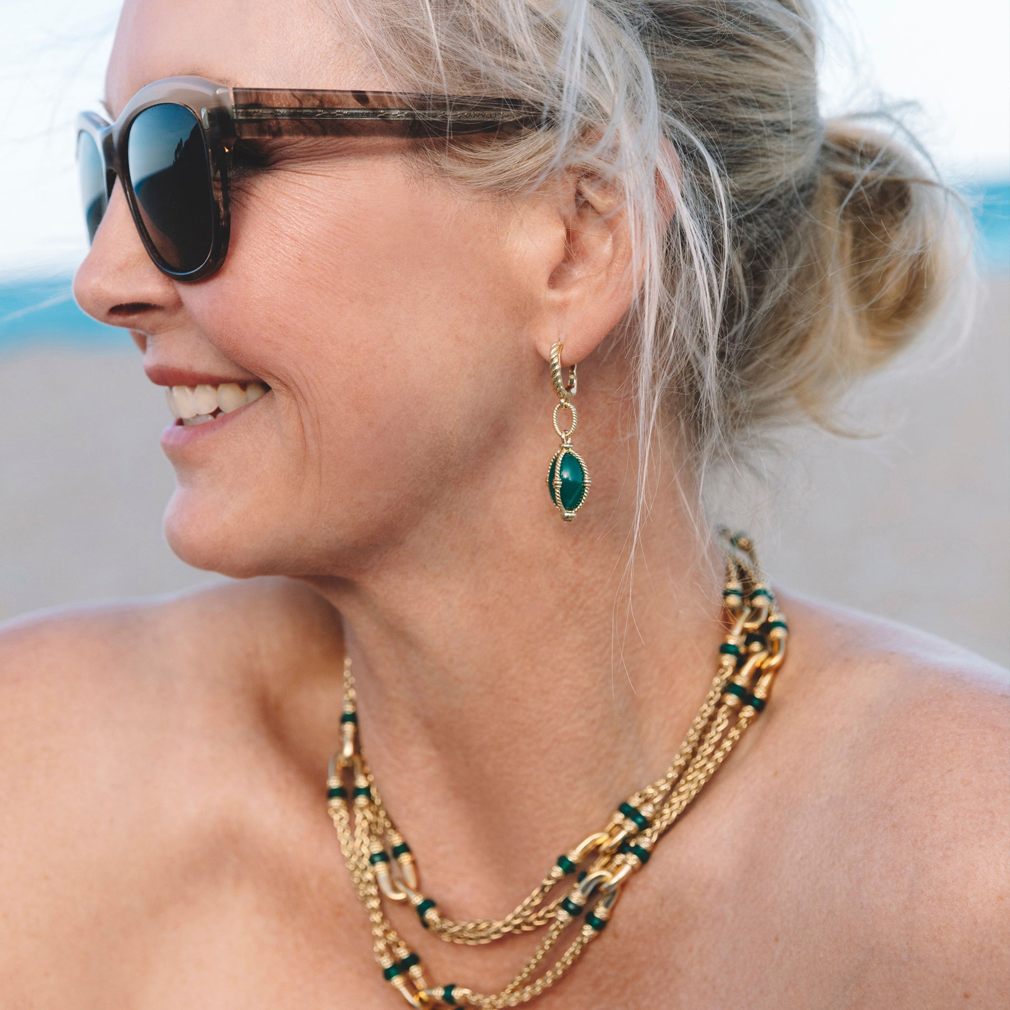 Ocean Reef Drop Earrings with Green Chalcedony in 18K Gold Vermeil