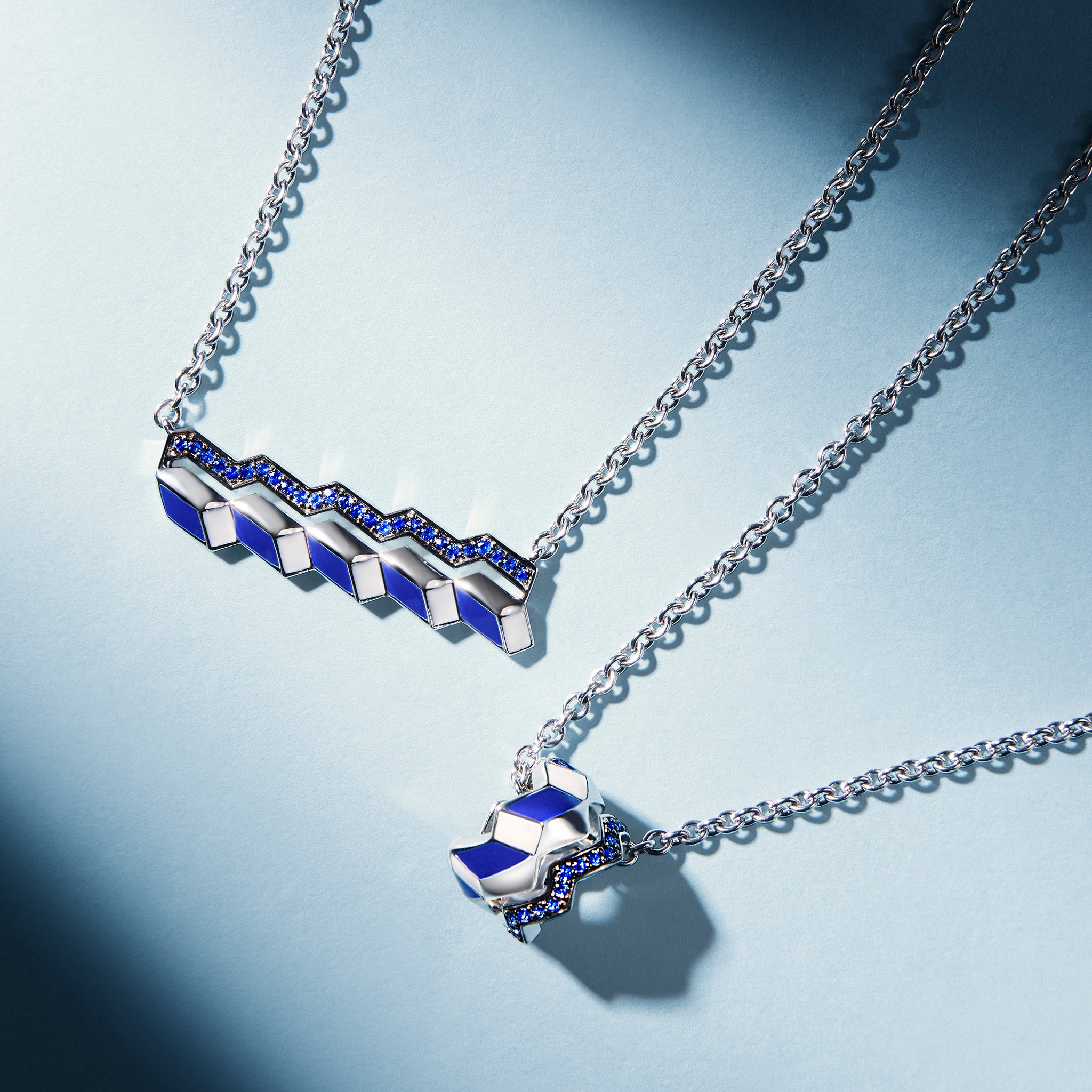 Odyssey Bar Necklace with Enamel and Blue Sapphire