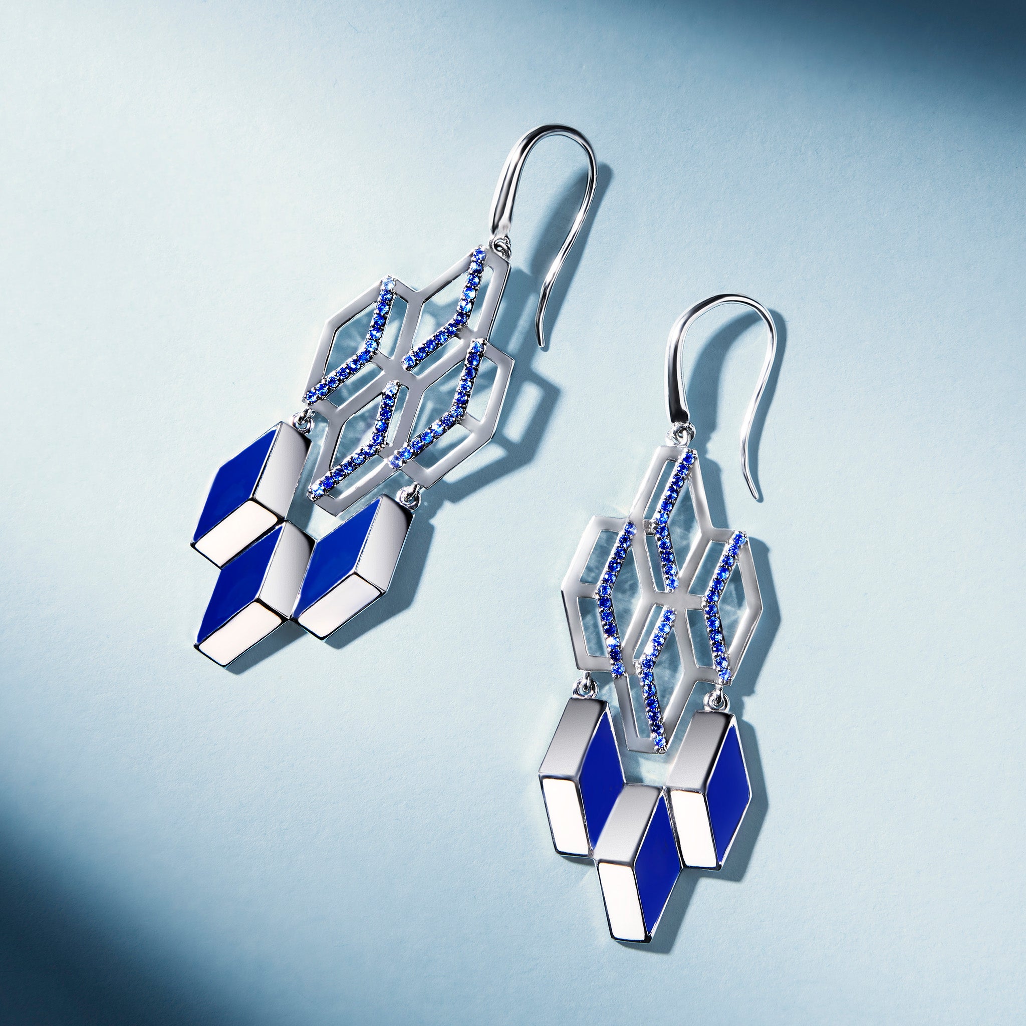 Odyssey Chandelier Earrings with Enamel and Blue Sapphire