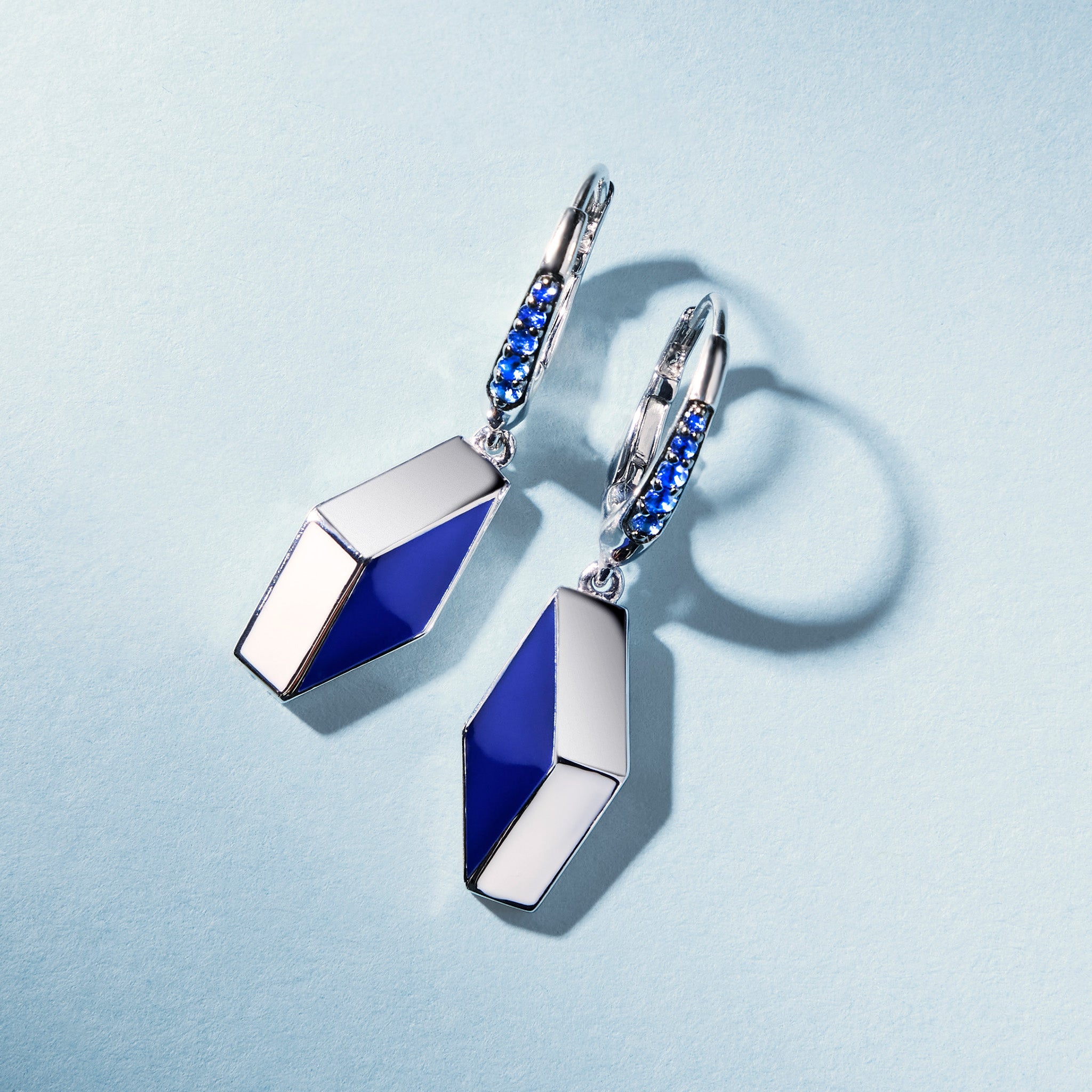 Odyssey Drop Earrings with Enamel and Blue Sapphire