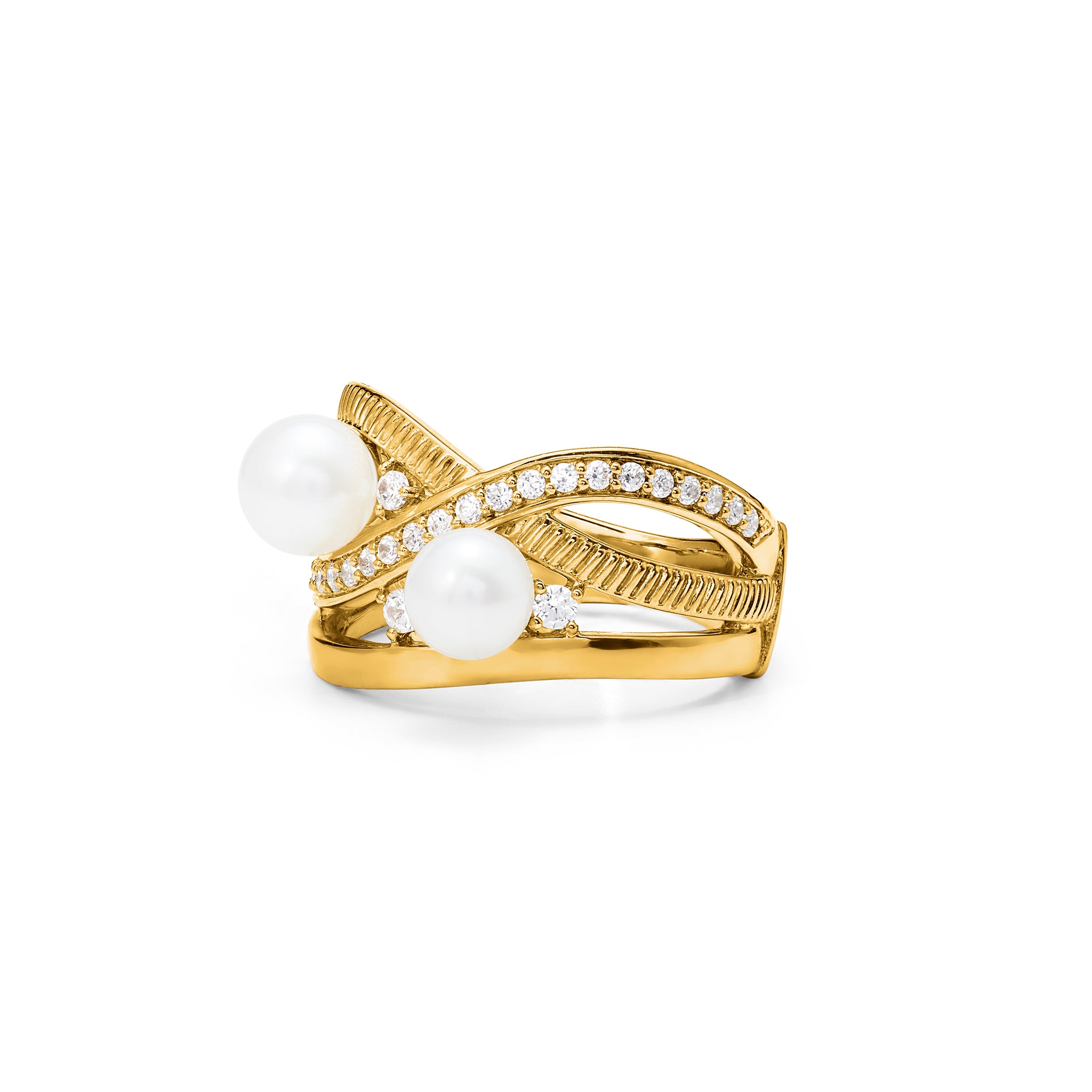 Shima Band Ring with Freshwater Pearls and Diamonds in 18K