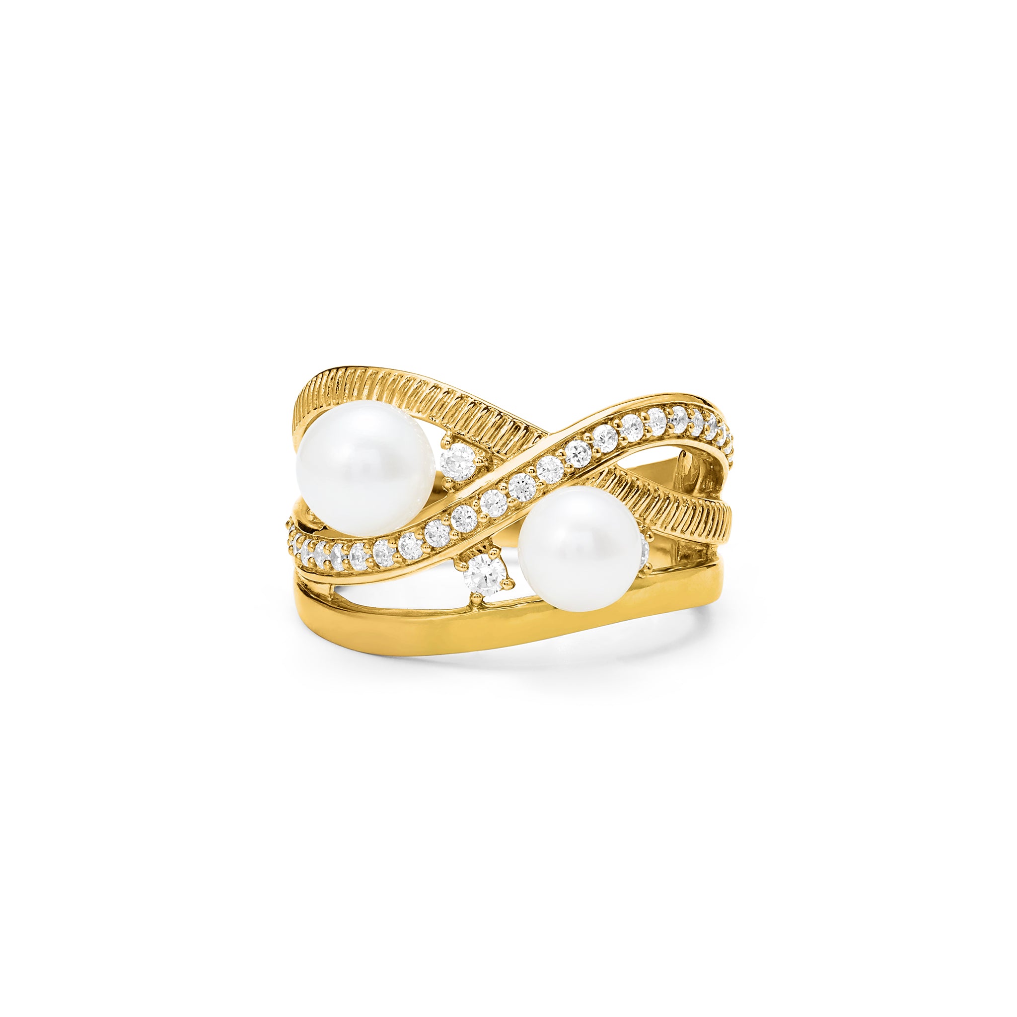 Shima Band Ring With Freshwater Pearls And Diamonds In 18K