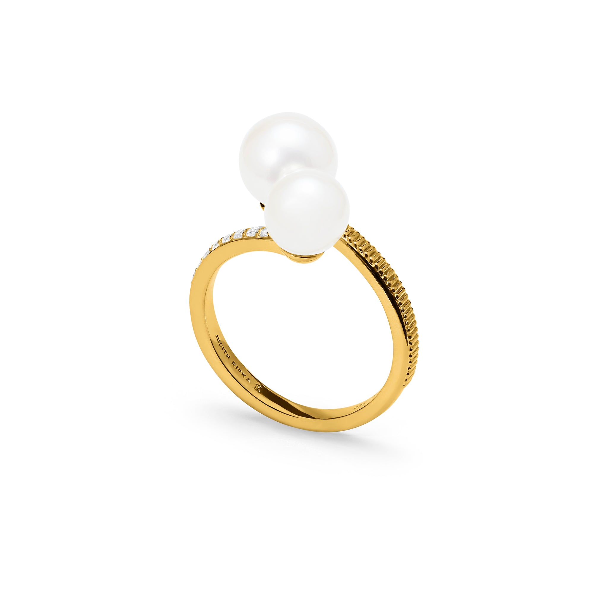 Shima Bypass Ring with Freshwater Pearls and Diamonds in 18K