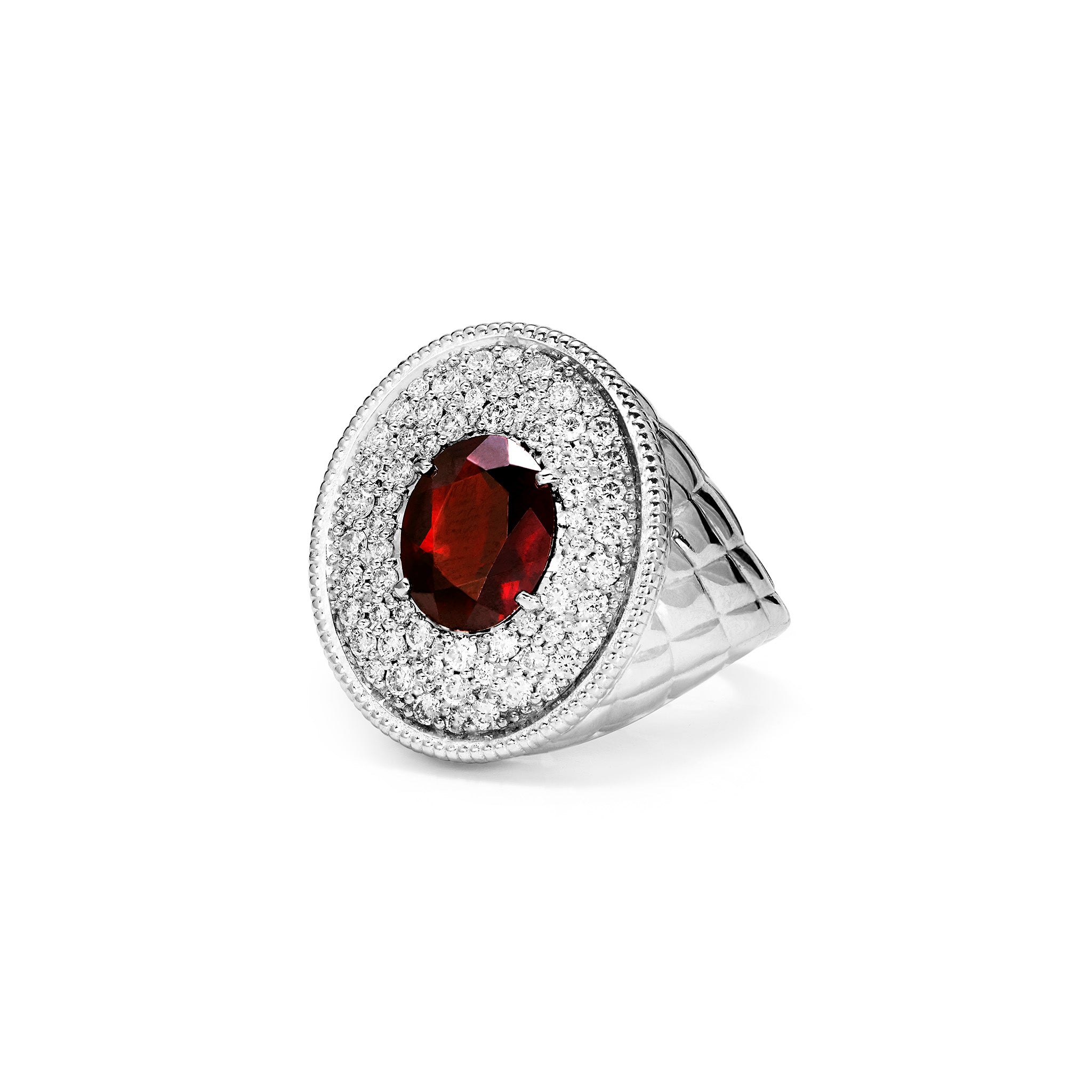 Max Oval Ring with Garnet and Diamonds