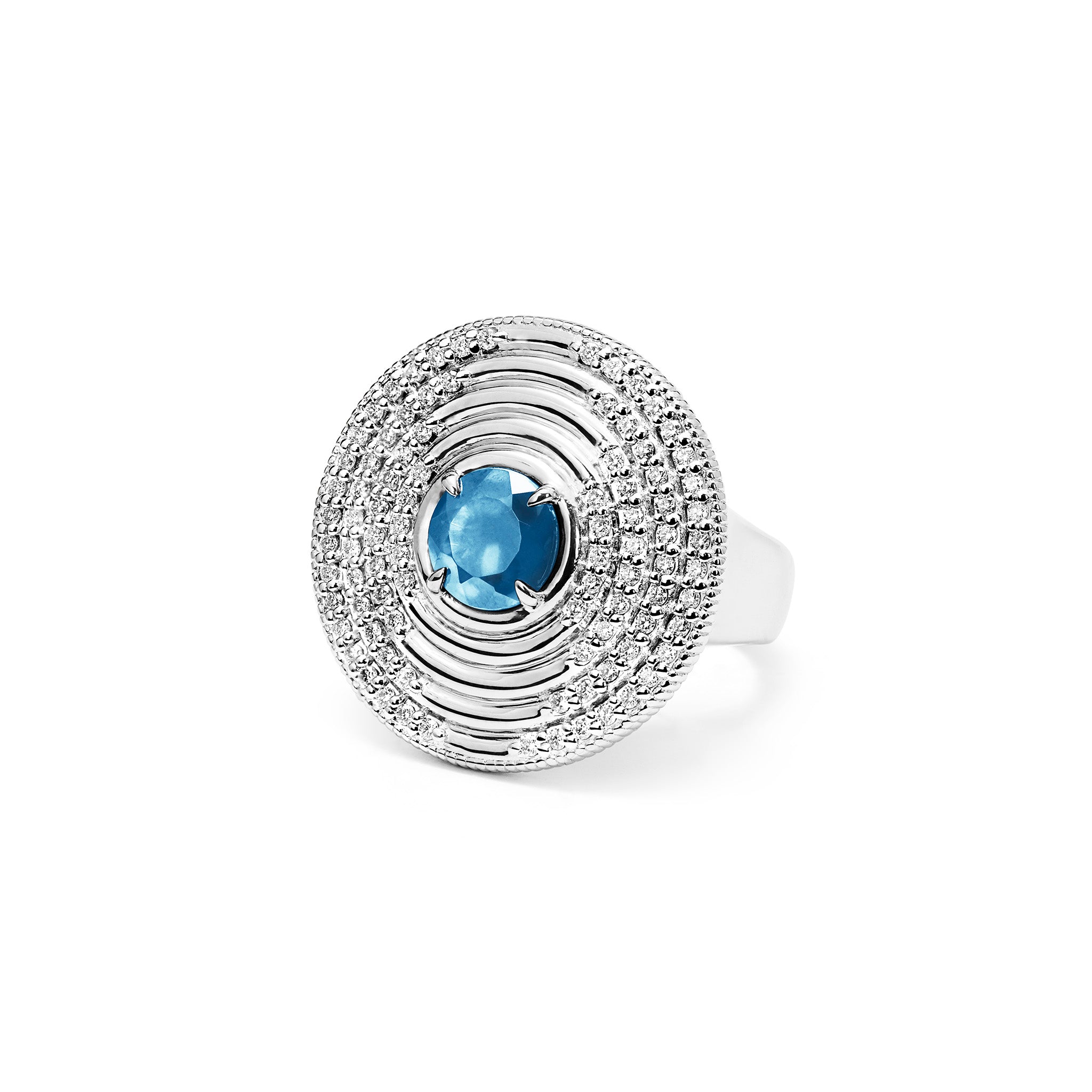 Max Round Ring with Swiss Blue Topaz and Diamonds