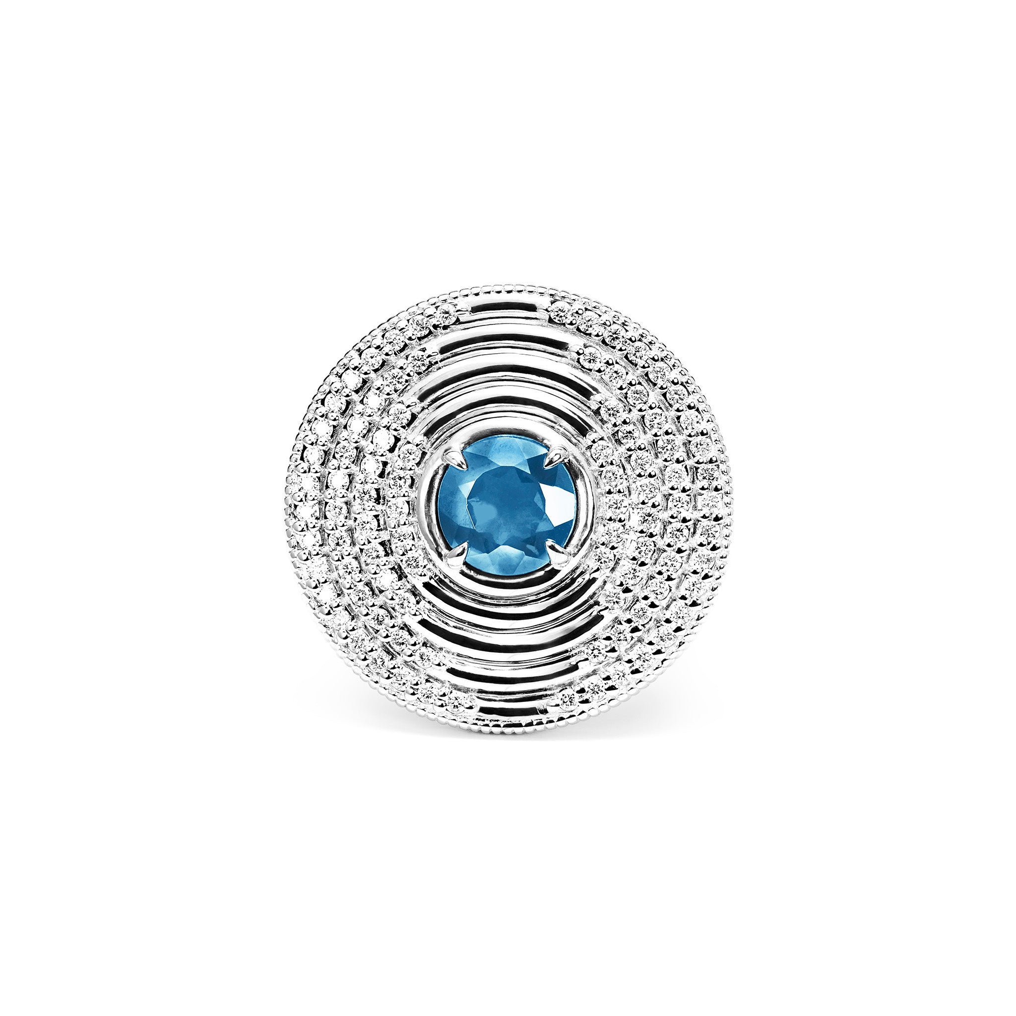 Max Round Ring With Swiss Blue Topaz And Diamonds
