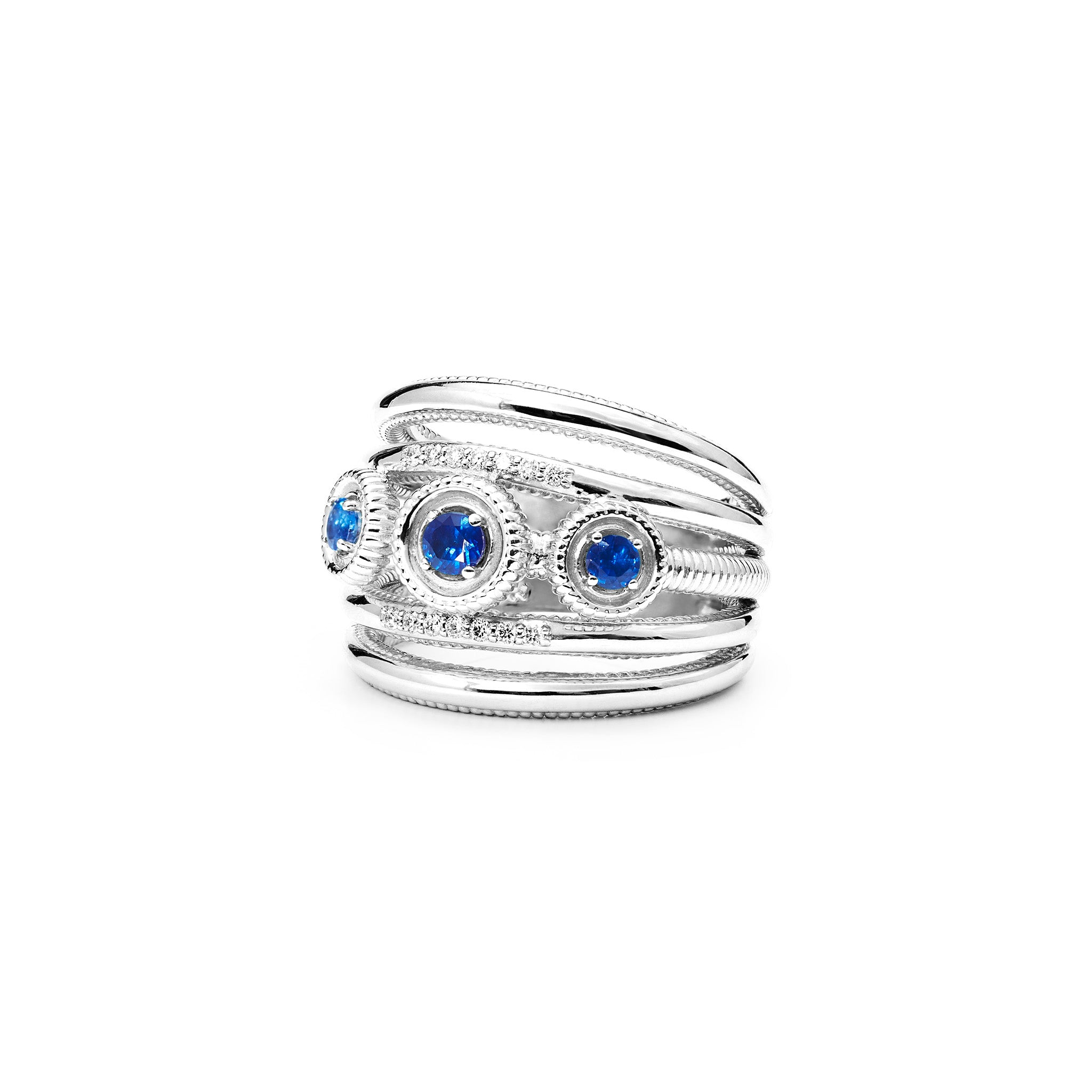Max Band Ring with Blue Sapphire and Diamonds