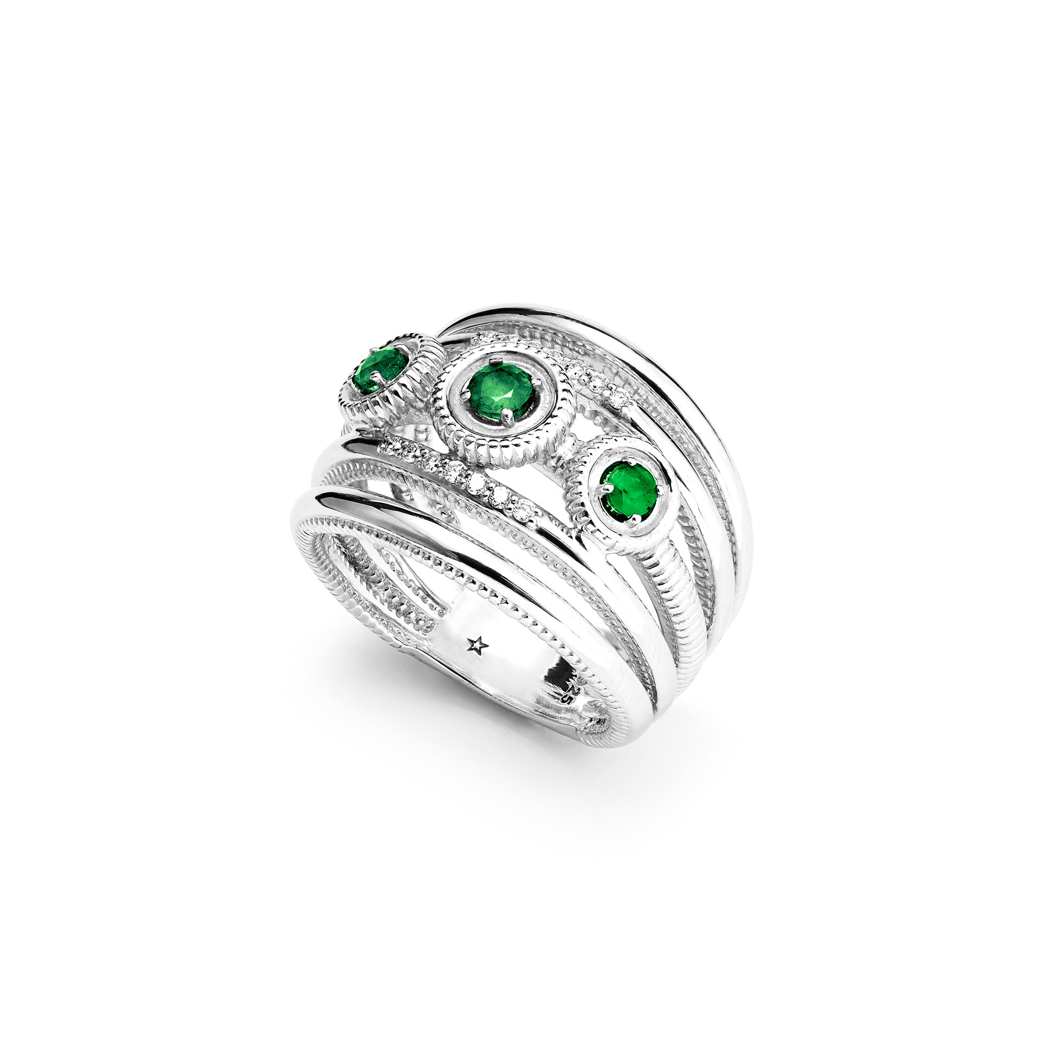 Max Band Ring with Emerald and Diamonds
