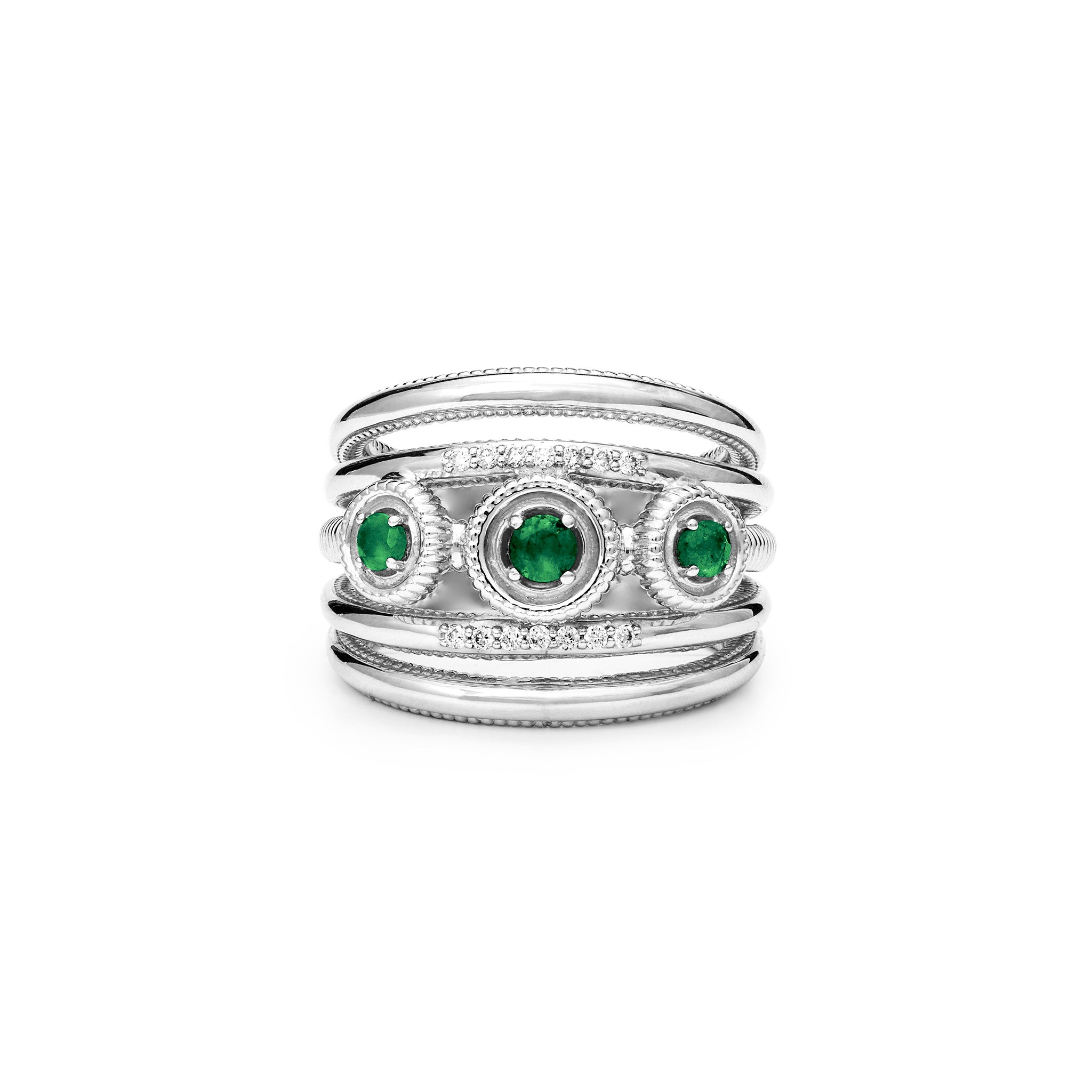 Max Band Ring with Emerald and Diamonds