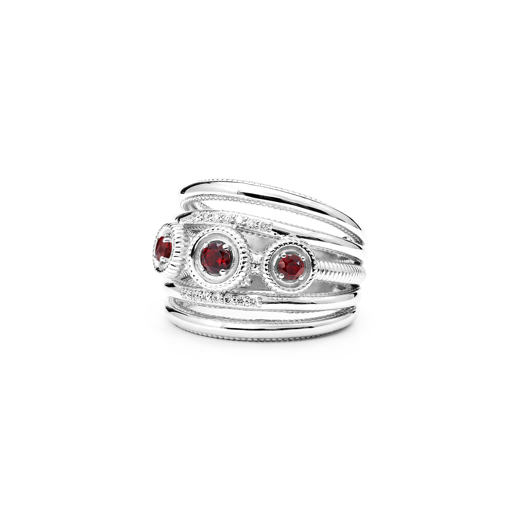 Max Band Ring with Garnet and Diamonds