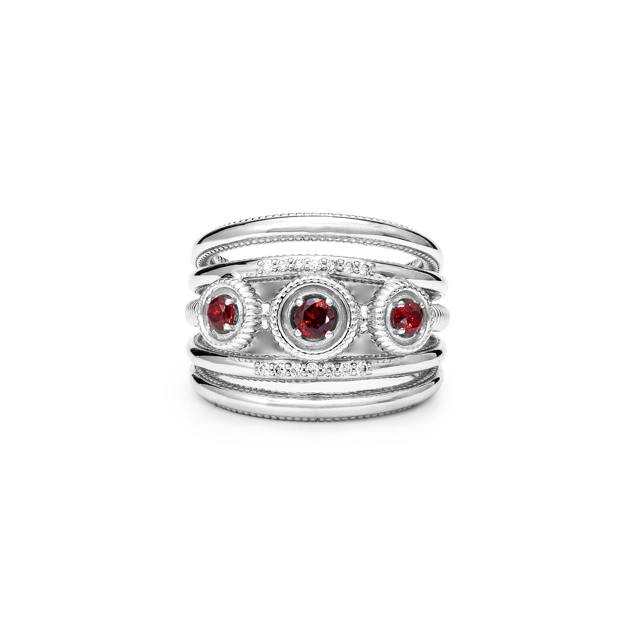 Max Band Ring With Garnet And Diamonds
