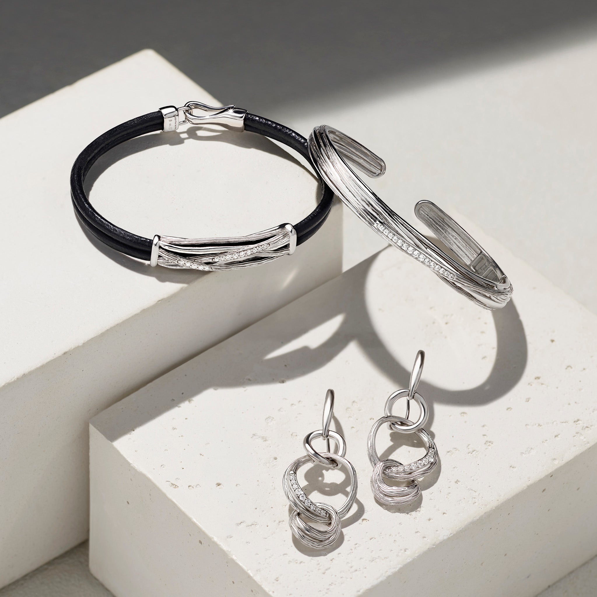 Santorini Triple Link Drop Earrings with Diamonds
