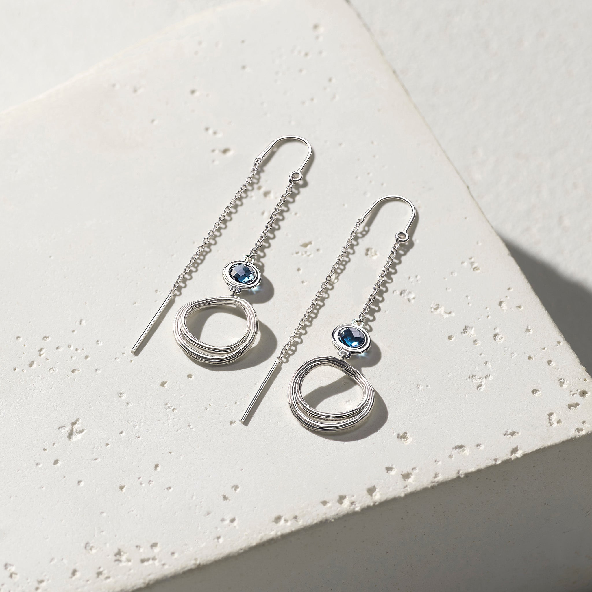 Santorini Threader Earrings with London Blue Topaz