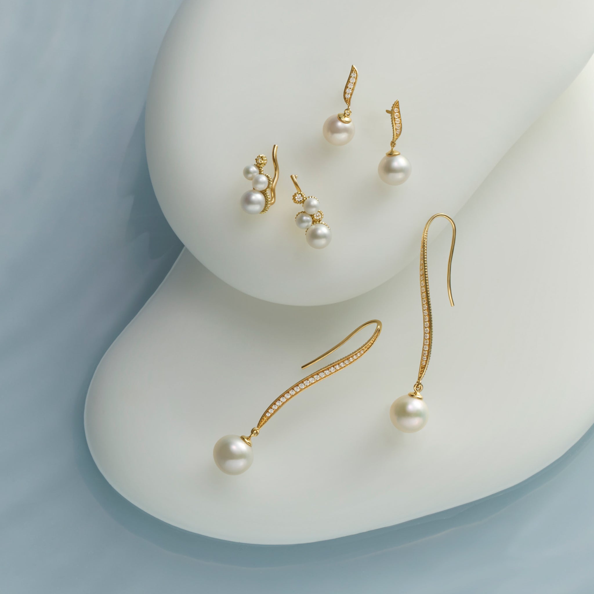 Shima Ear Climbers with Freshwater Pearls and Diamonds in 18K