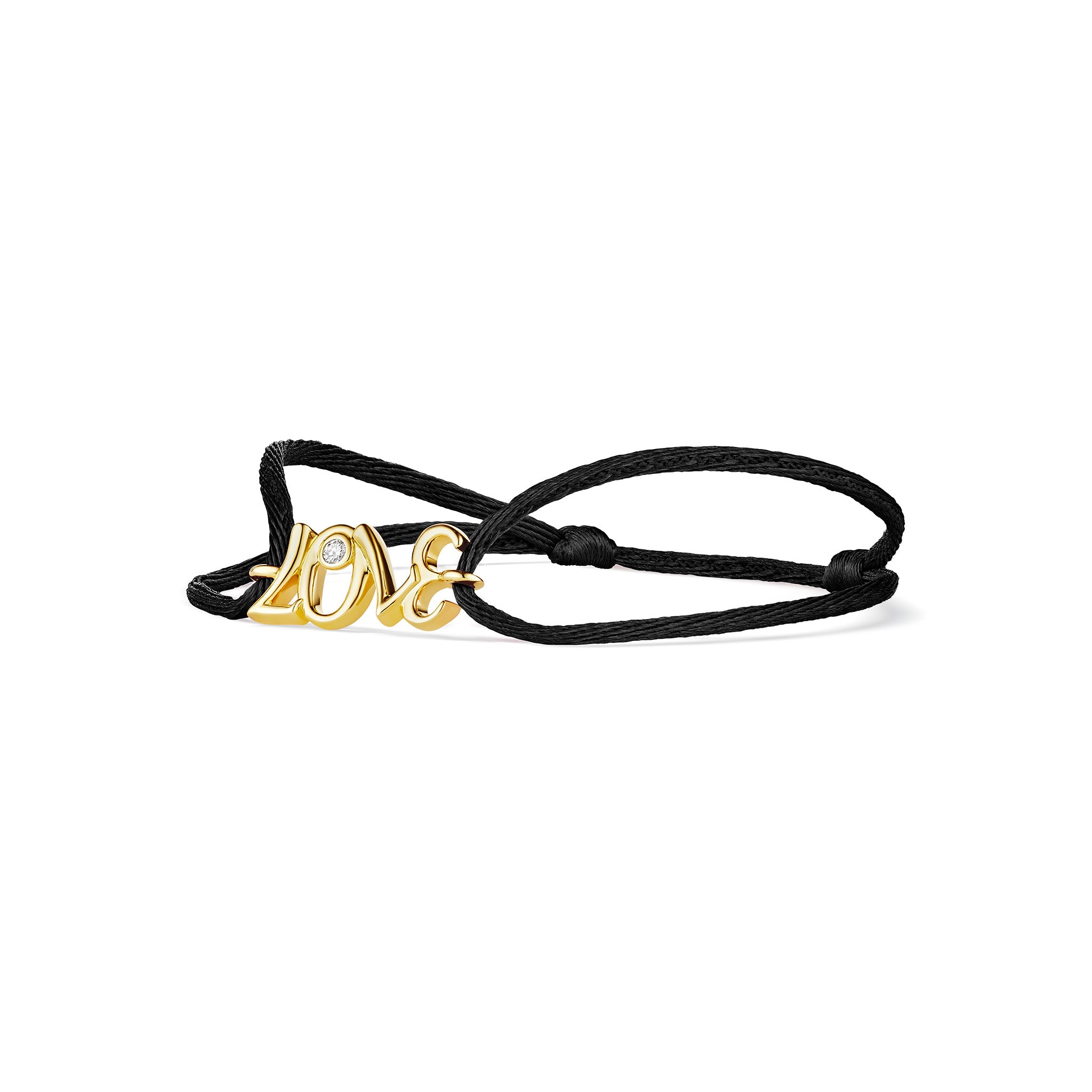 Eros Love Black Cord Bracelet With Diamonds In 18K